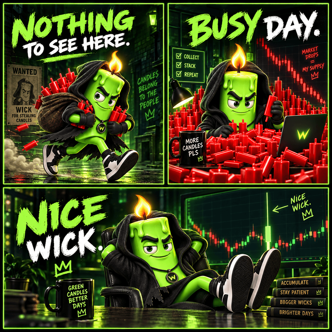 WICK meme: nothing to see here, busy day, nice wick