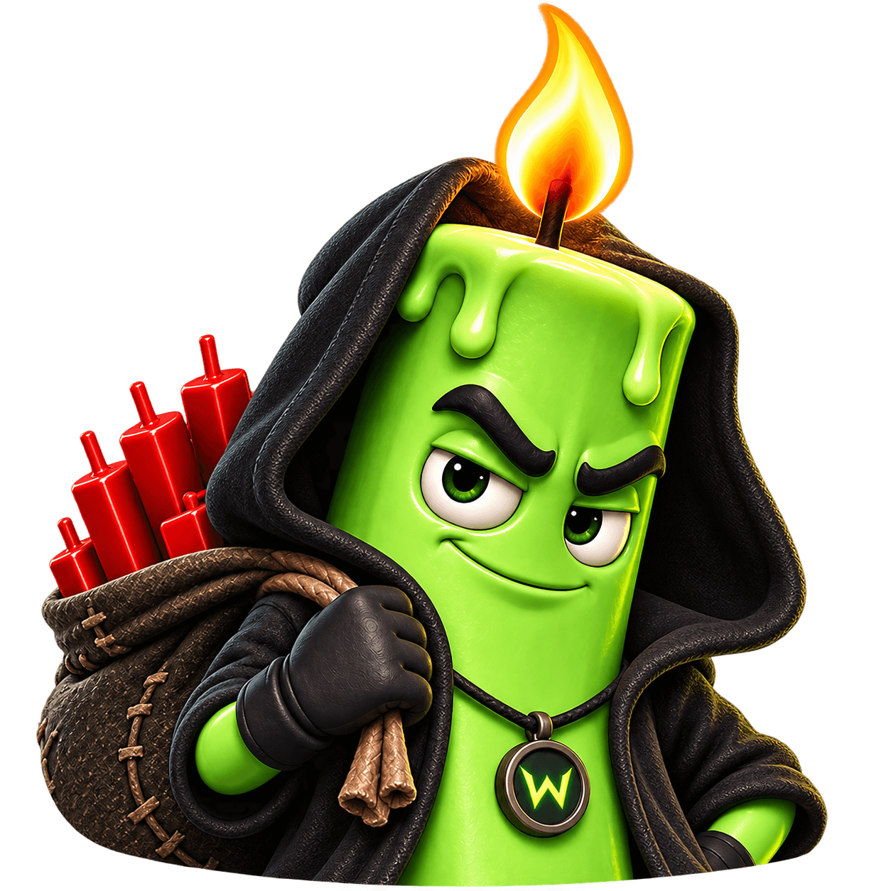Close-up of WICK smirking